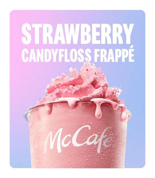 A strawberry candyfloss frappe