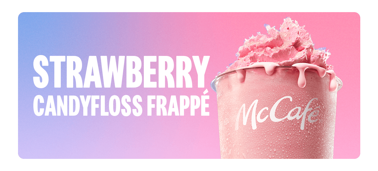 A strawberry candyfloss frappe