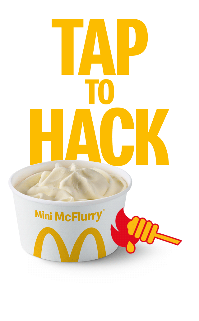 A Mini McFlurry with a honey dipper alongside. Text on the image reads 'Tap to hack'.