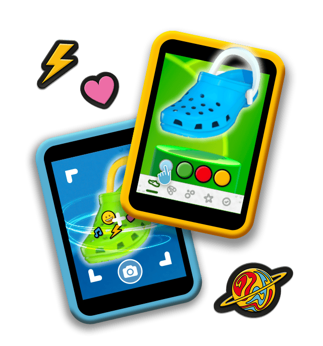 Stylized crocs styling game shown on mobile devices