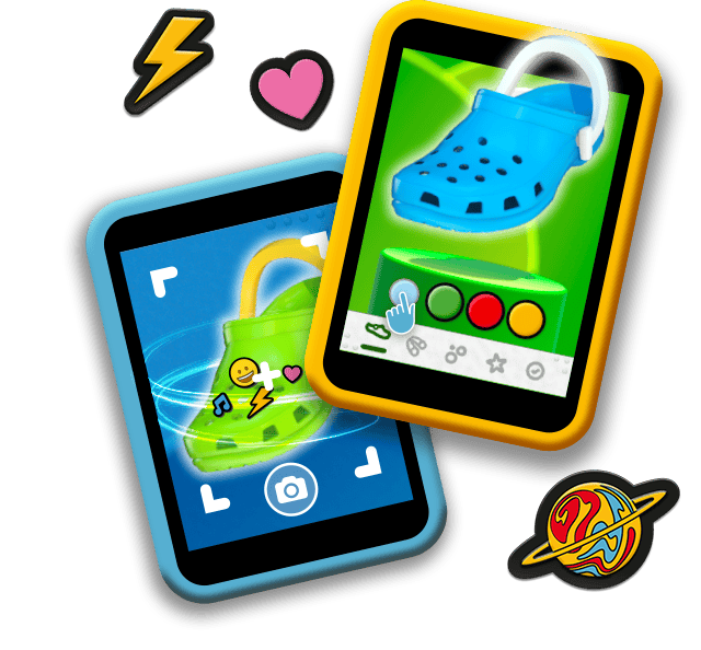Stylized crocs styling game shown on mobile devices