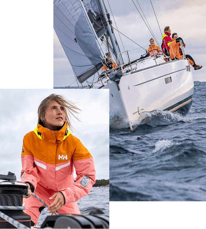 People sailing in Helly Hansen gear