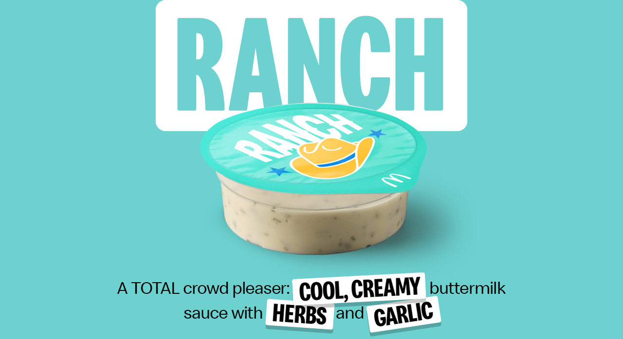 The Ranch dip. Text on the image reads 'A TOTAL crowd pleaser: cool, creamy buttermilk sauce with herbs and garlic'.