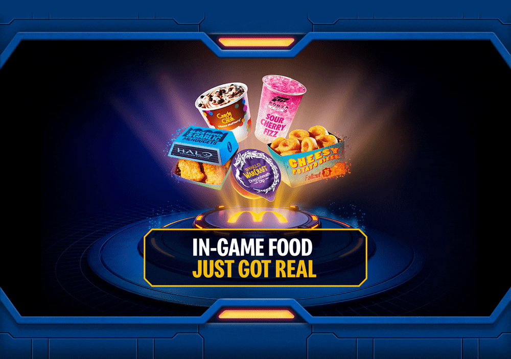 Bold text reads In-game food just got real. Trade your rewards points for exclusive in-game unlocks.