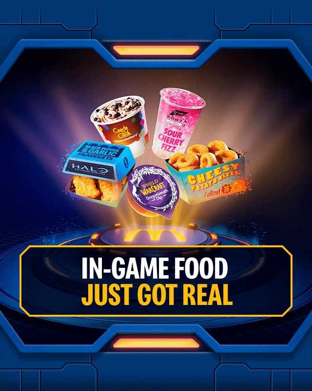 Bold text reads In-game food just got real. Trade your rewards points for exclusive in-game unlocks.