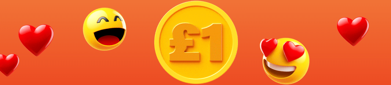 Spinning £1 coin with heart and smiley emoji