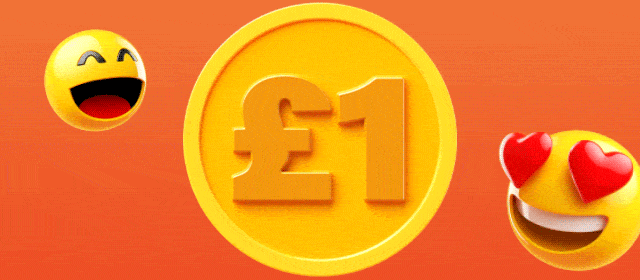 Spinning £1 coin with heart and smiley emoji