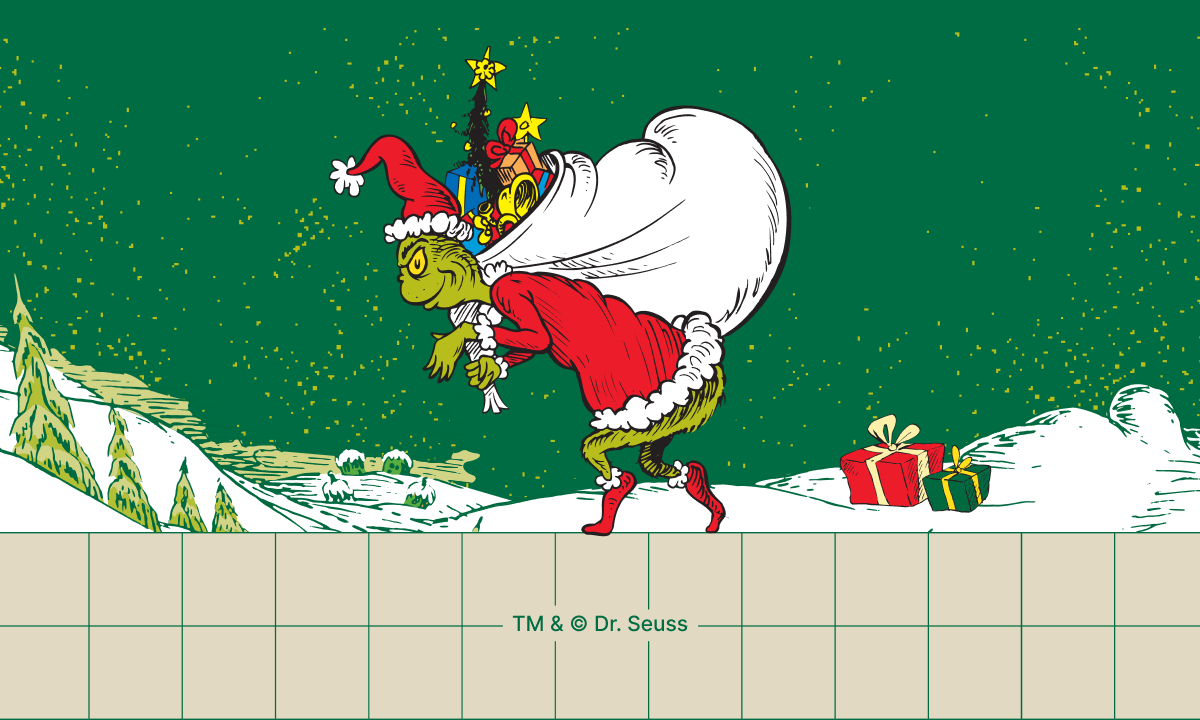 Ilustration: The Grinch stealing all Christmas gifts / TM & © Dr. Seuss