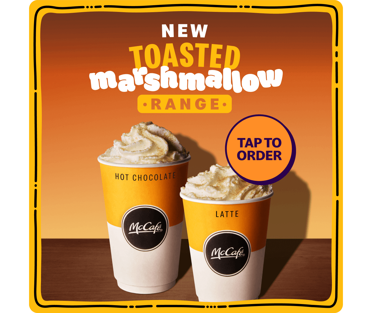 New toasted marshmallow range | Hot chocolate and Latte | Tap to order